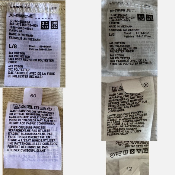 💙 3/$21 Uniqlo Dry Crew Neck Short Tee L, qty=2, white+yellow, slightly sheer - Picture 2 of 7